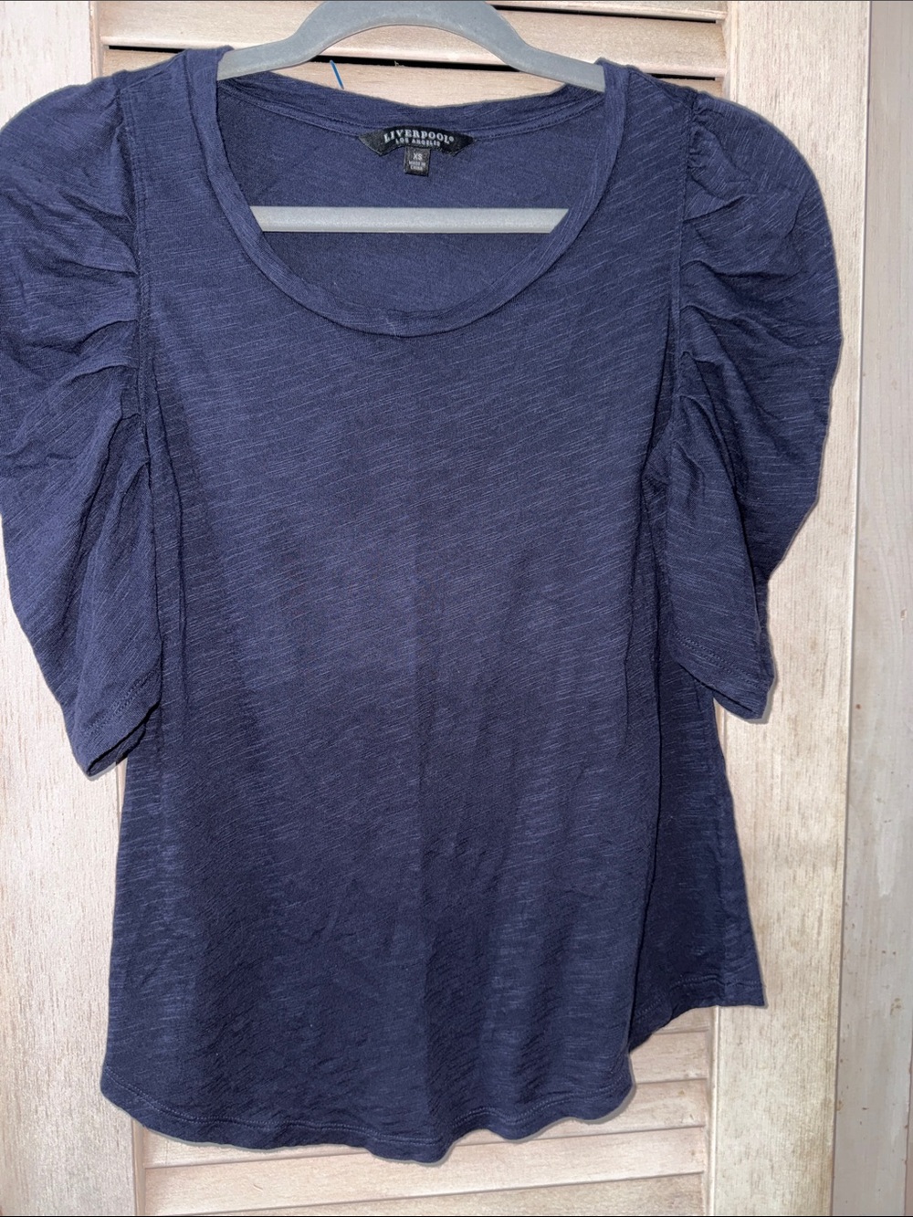 Liverpool Los Angeles Navy Puff Sleeve Tee XS Slub Knit